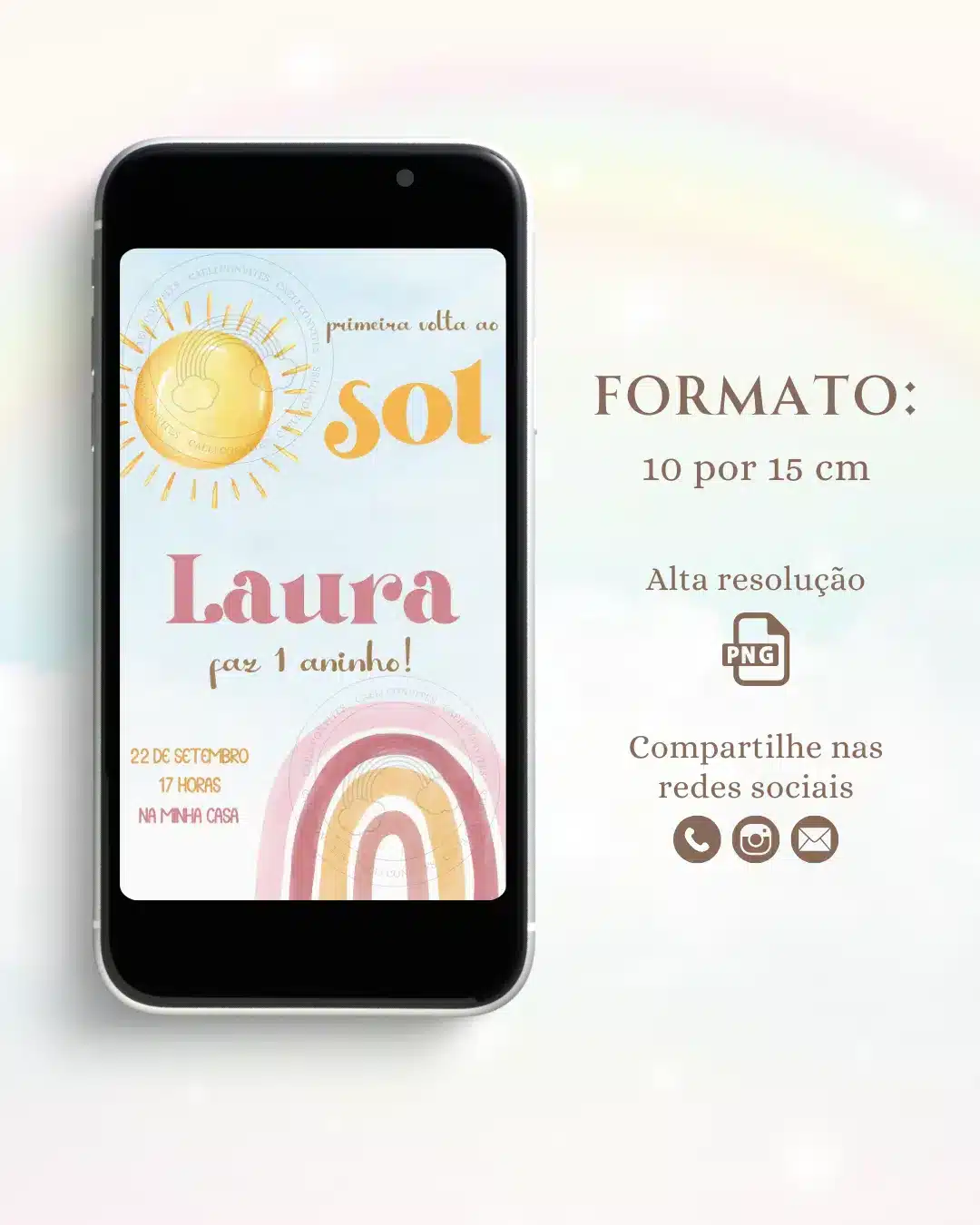 Convite Digital Primeira Volta ao Sol Menina 1 3 Convite Digital Primeira Volta ao Sol Menina 1