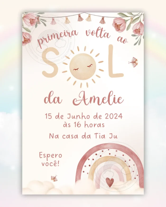 Convite Digital Primeira Volta ao Sol Menina Boho