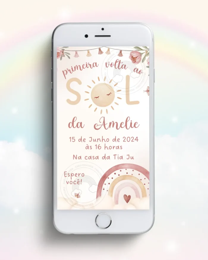 Convite Digital Primeira Volta ao Sol Menina Boho