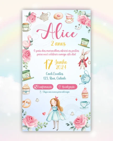 Convite Interativo Alice no país das maravilhas