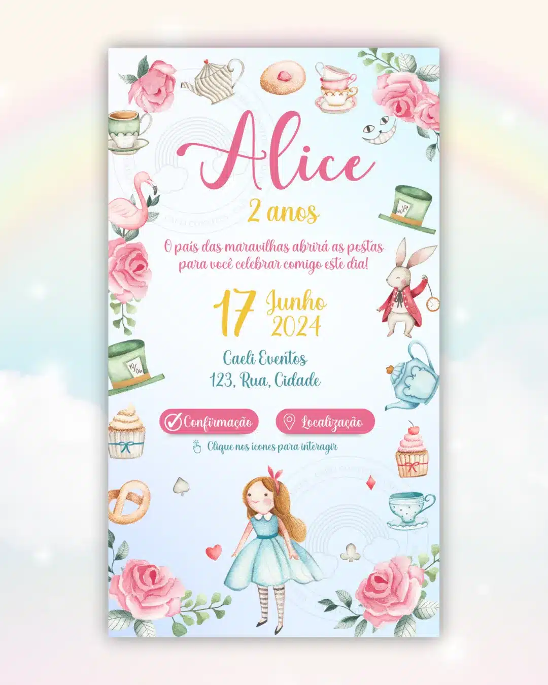 Convite Interativo Alice no país das maravilhas