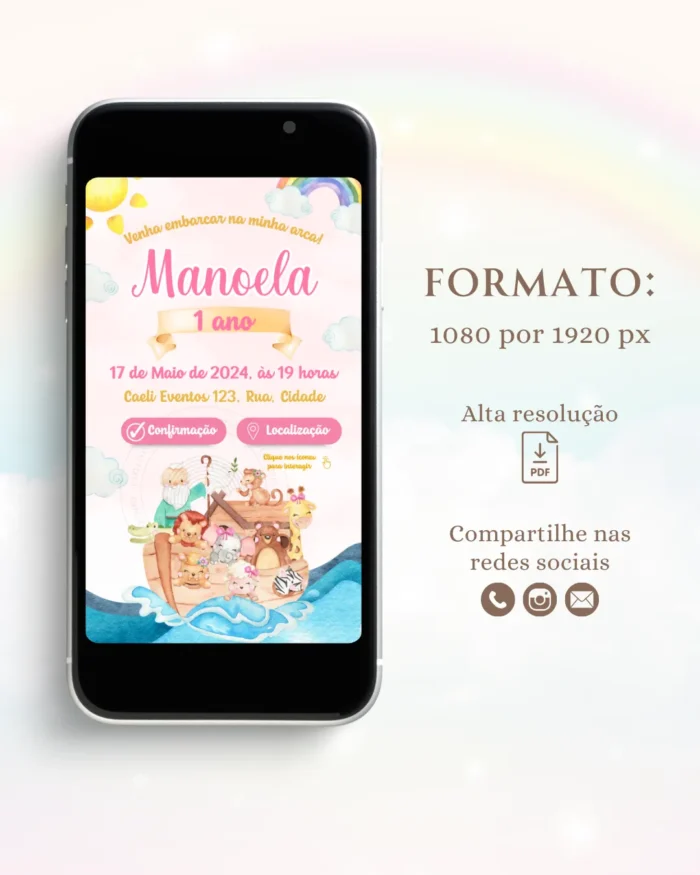 Convite Interativo Arca de Noé Menina 1