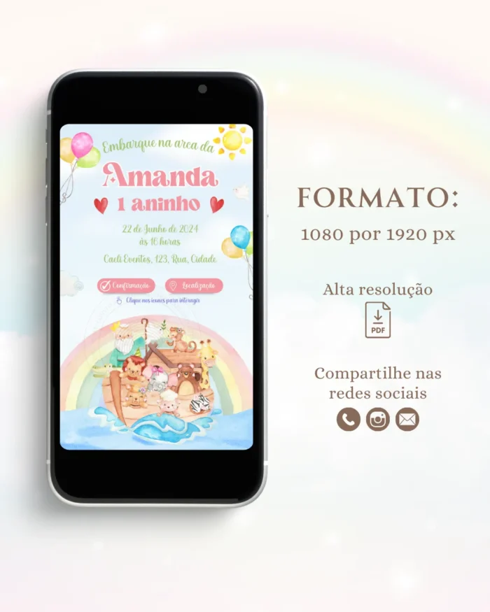 Convite Interativo Arca de Noé Menina 2