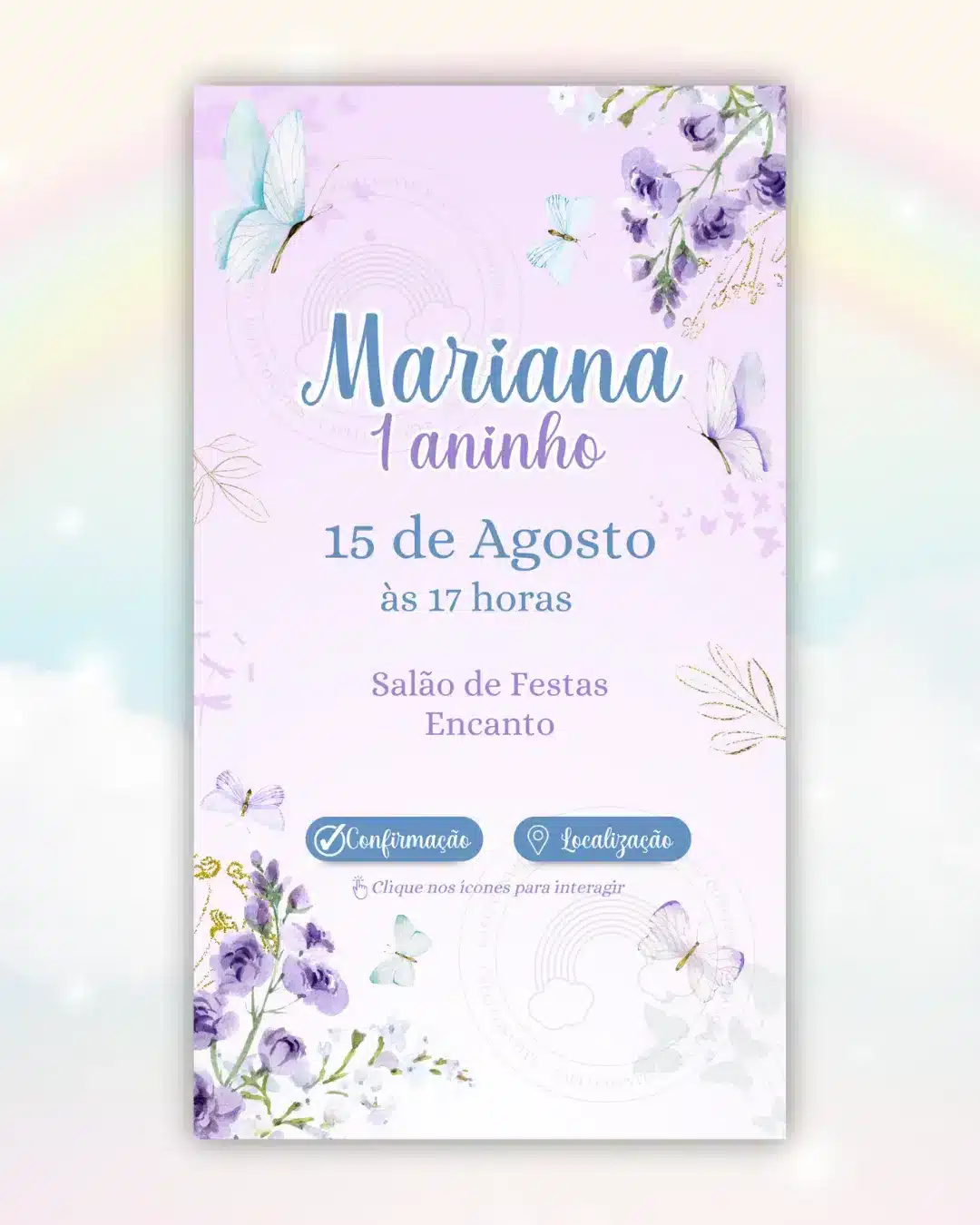 Convite Interativo Borboletas Azul e Lilás