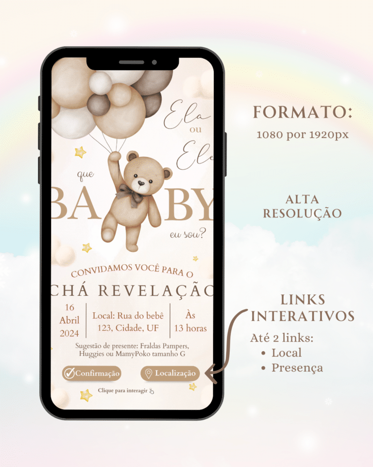 Convite Interativo Chá Revelação Neutro Bege 1