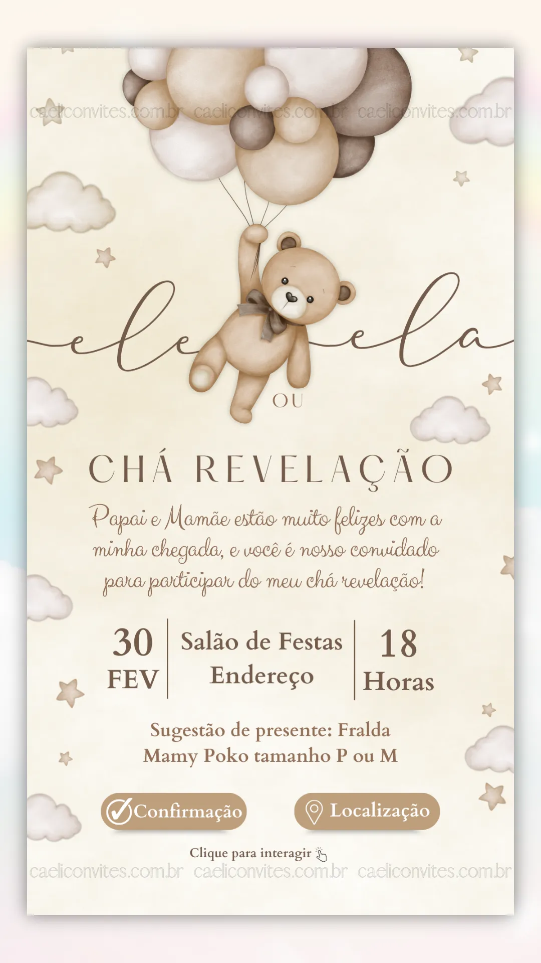 Convite Interativo Chá Revelação Neutro Bege 1