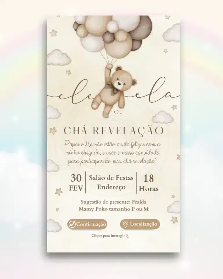 Convite Interativo Chá Revelação Neutro Bege