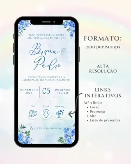 Convite Interativo de Casamento Azul