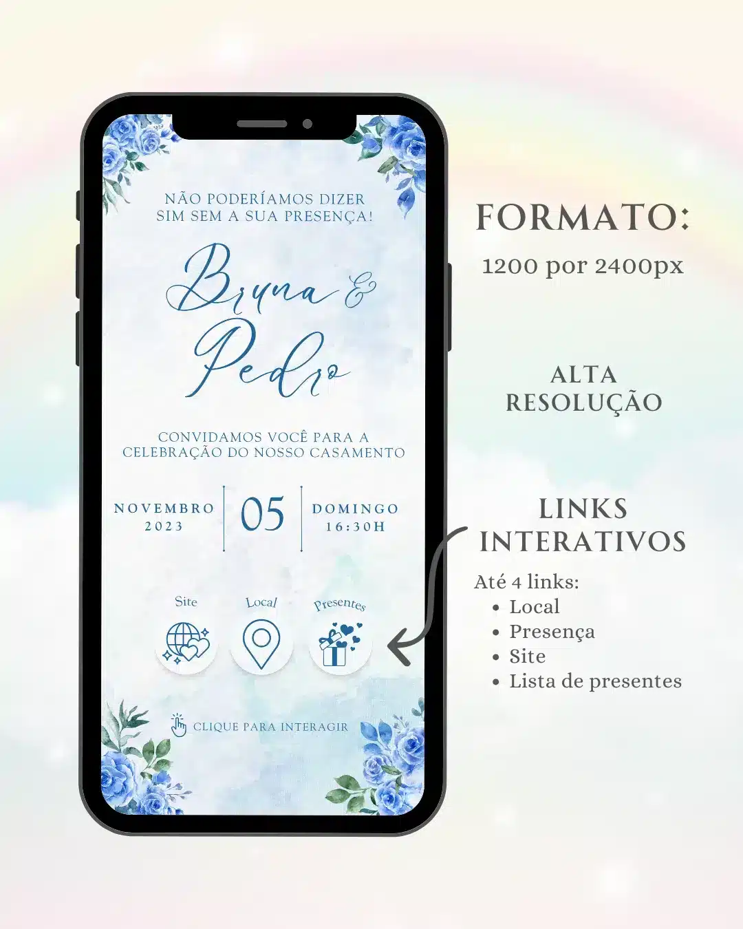 Convite Interativo de Casamento Azul