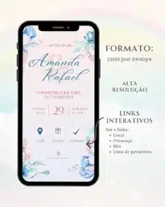 Convite Interativo de Casamento Azul e Rosa 1