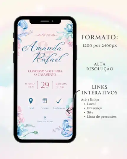 Convite Interativo de Casamento Azul e Rosa 1