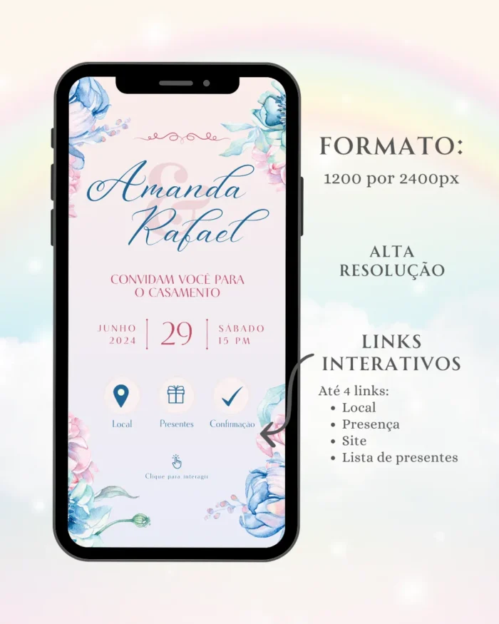 Convite Interativo de Casamento Azul e Rosa 1