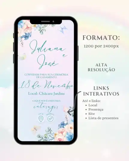 Convite Interativo de Casamento Azul e Rosa 2