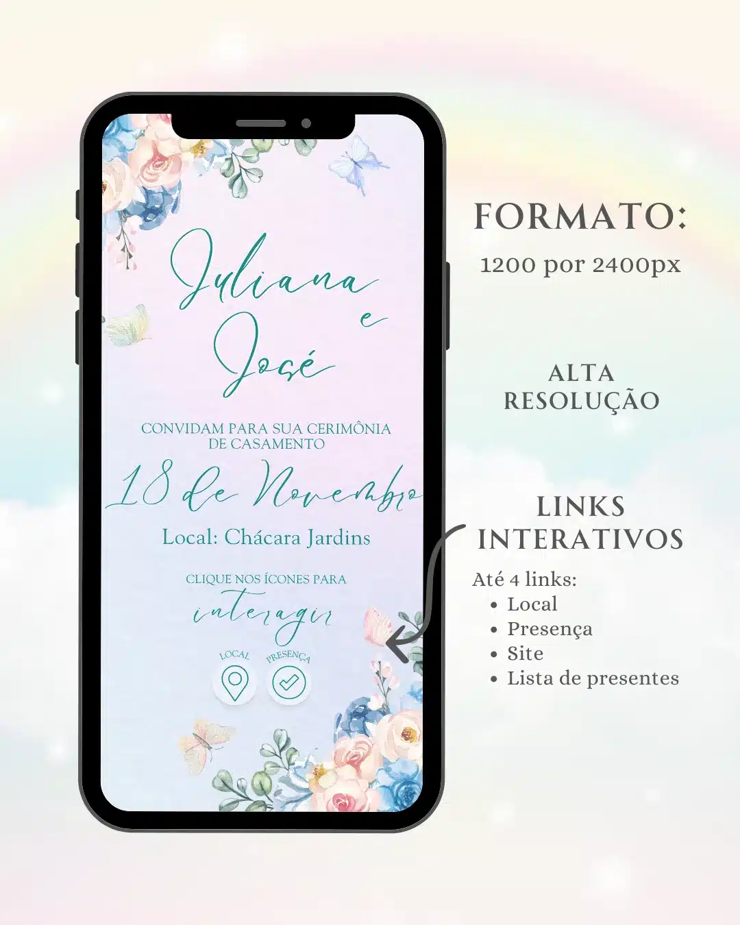 Convite Interativo de Casamento Azul e Rosa 2
