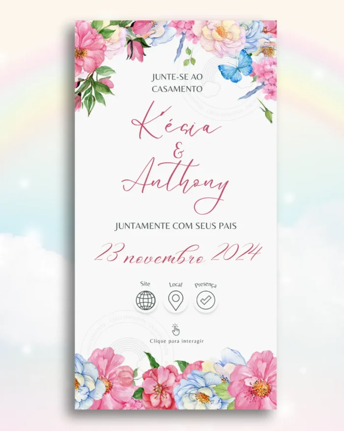 Convite Interativo de Casamento Azul e Rosa 3