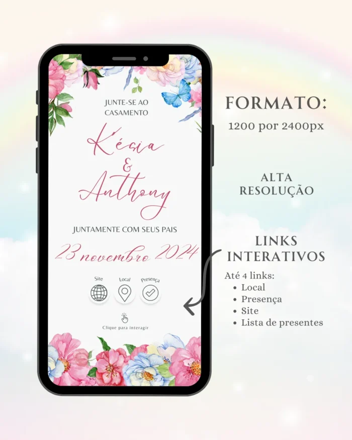 Convite Interativo de Casamento Azul e Rosa 3