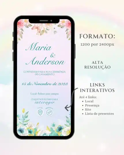 Convite Interativo de Casamento Azul e Rosa 4