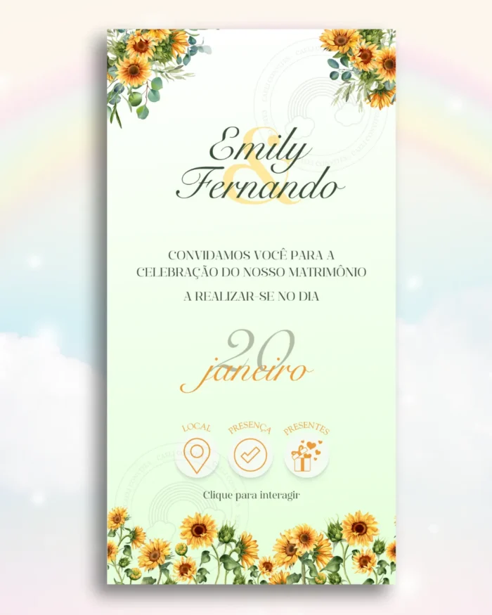 Convite Interativo de Casamento Girassol