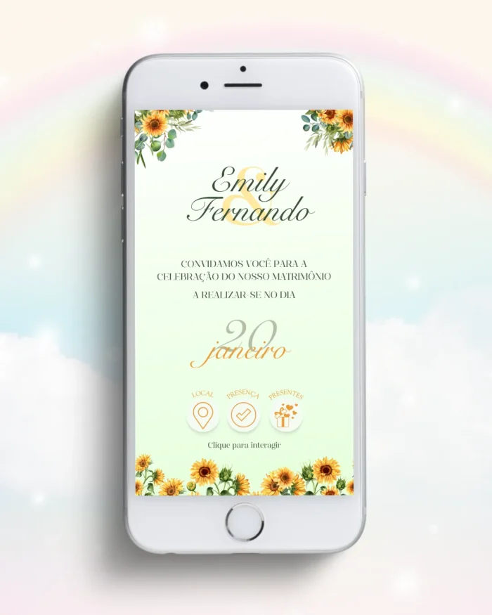Convite Interativo de Casamento Girassol