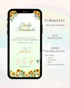 Convite Interativo de Casamento Girassol