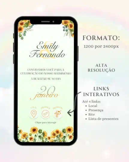 Convite Interativo de Casamento Girassol