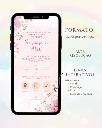Convite Interativo de Casamento Rosa 2