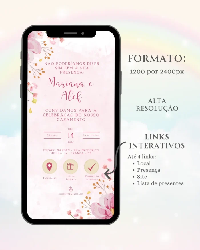 Convite Interativo de Casamento Rosa 2