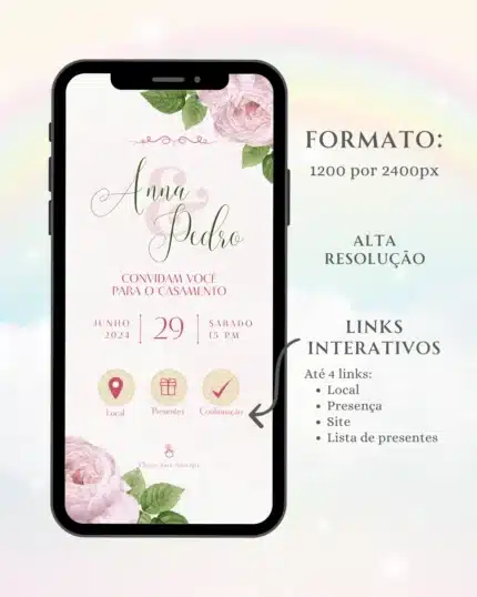 Convite Interativo de Casamento Rosa 3