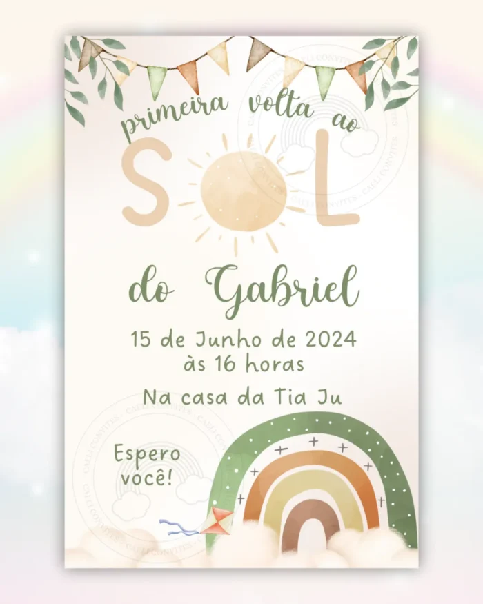 Convite Primeira Volta ao Sol Menino Boho