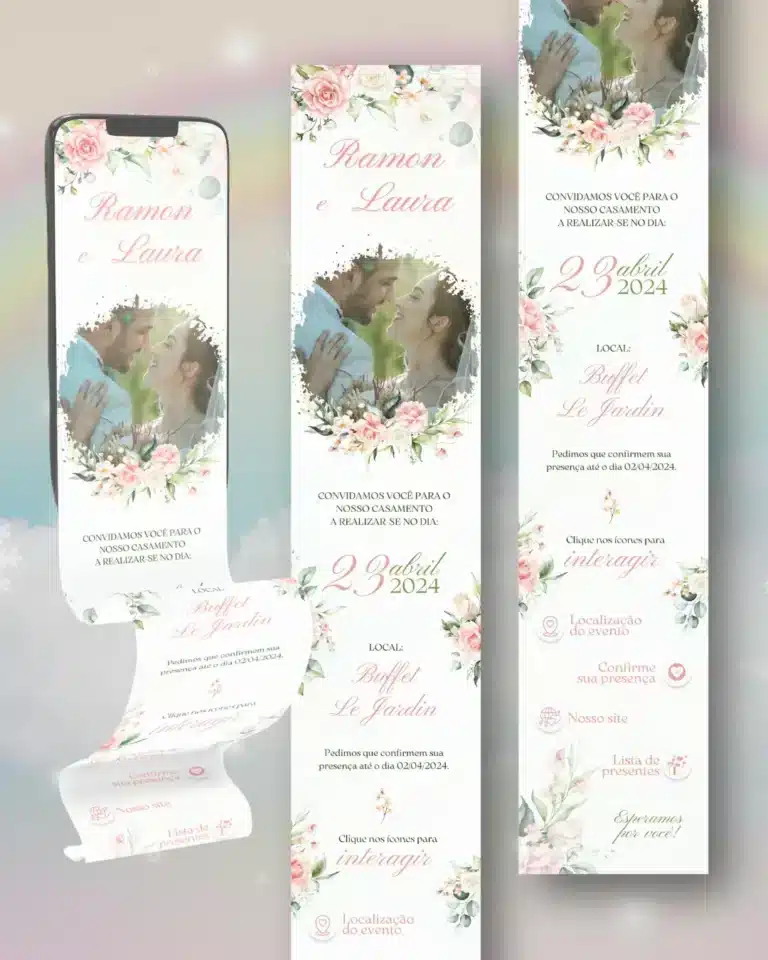 Convite de Casamento Estendido Romântico Rosa