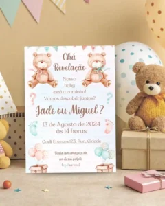 Convite Chá Revelação Azul e Rosa 4