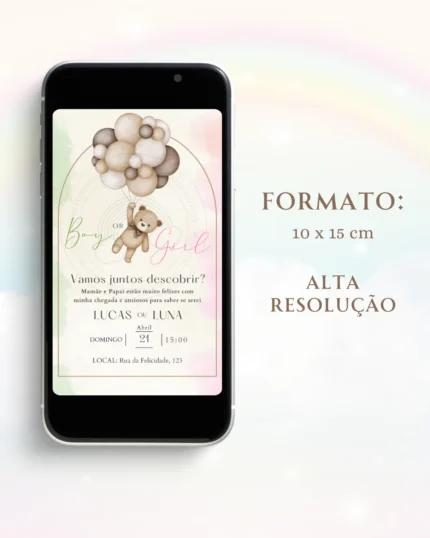 Convite Chá Revelação Bege