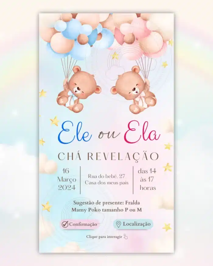 Convite Chá Revelação Interativo Azul e Rosa 4
