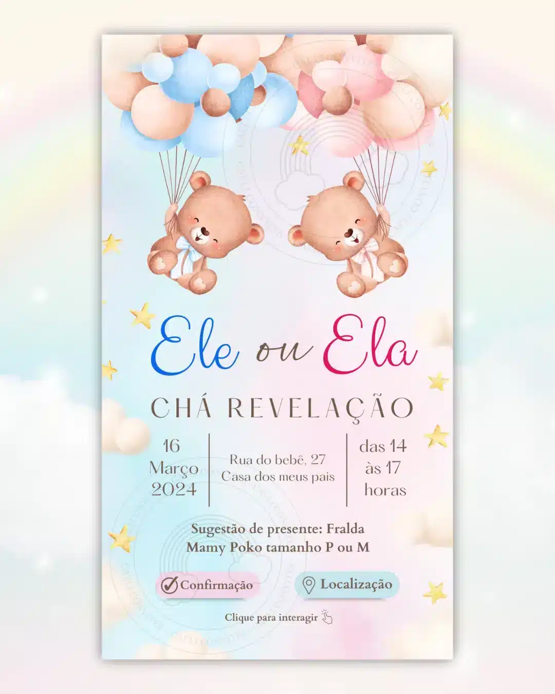 Convite Chá Revelação Interativo Azul e Rosa 4