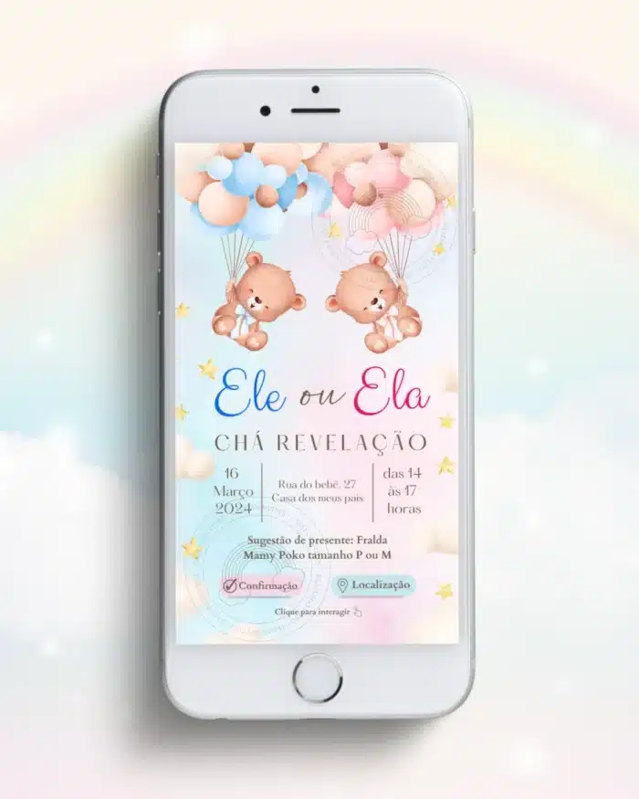 Convite Chá Revelação Interativo Azul e Rosa 4