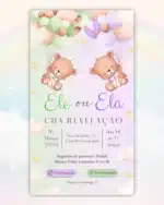 Convite Chá Revelação Interativo Verde e Lilás 4