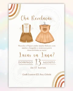 Convite Chá Revelação Neutro Boho