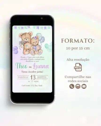 Convite Chá Revelação Verde e Lilás 2