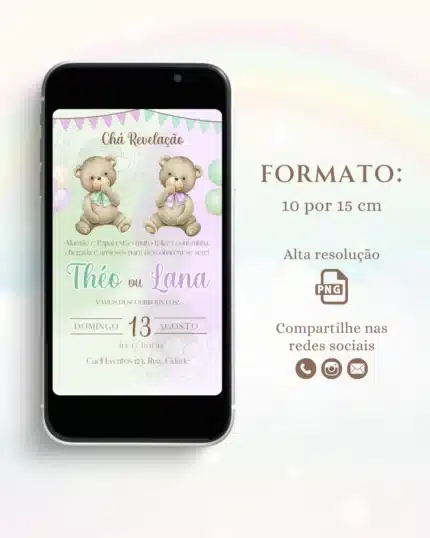 Convite Chá Revelação Verde e Lilás 3