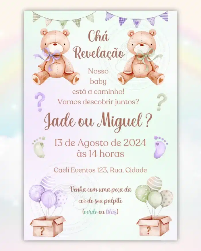 Convite Chá Revelação Verde e Lilás 4