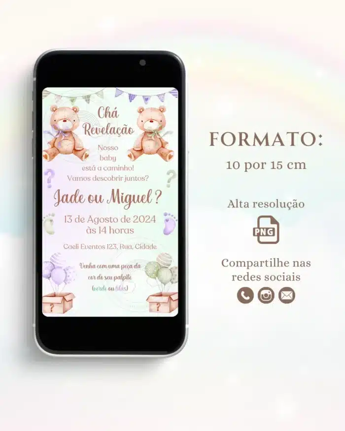 Convite Chá Revelação Verde e Lilás 4