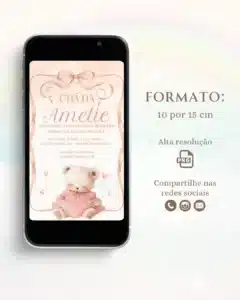 Convite Chá de Bebê Ursinha Rosa