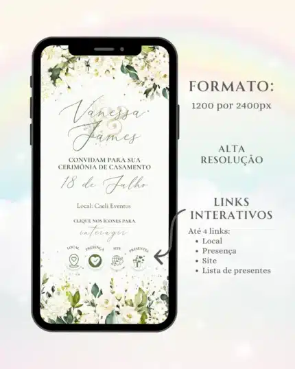 Convite de Casamento Clássico Branco