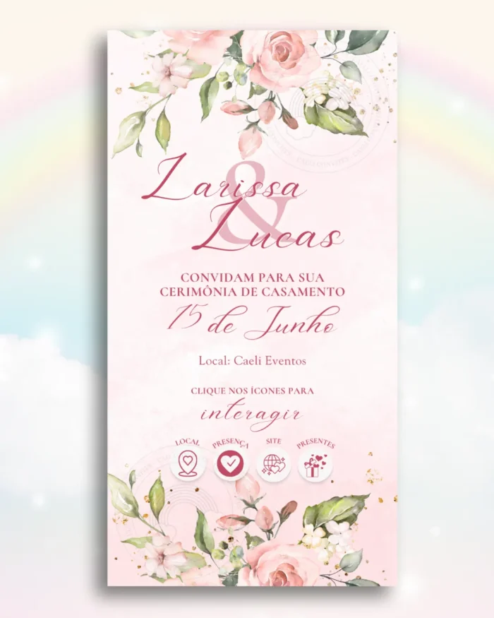 Convite de Casamento Clássico Rosa