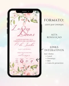 Convite de Casamento Clássico Rosa