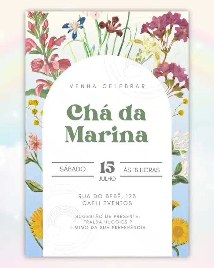 Convite Chá de Bebê Flores Minimalista 2
