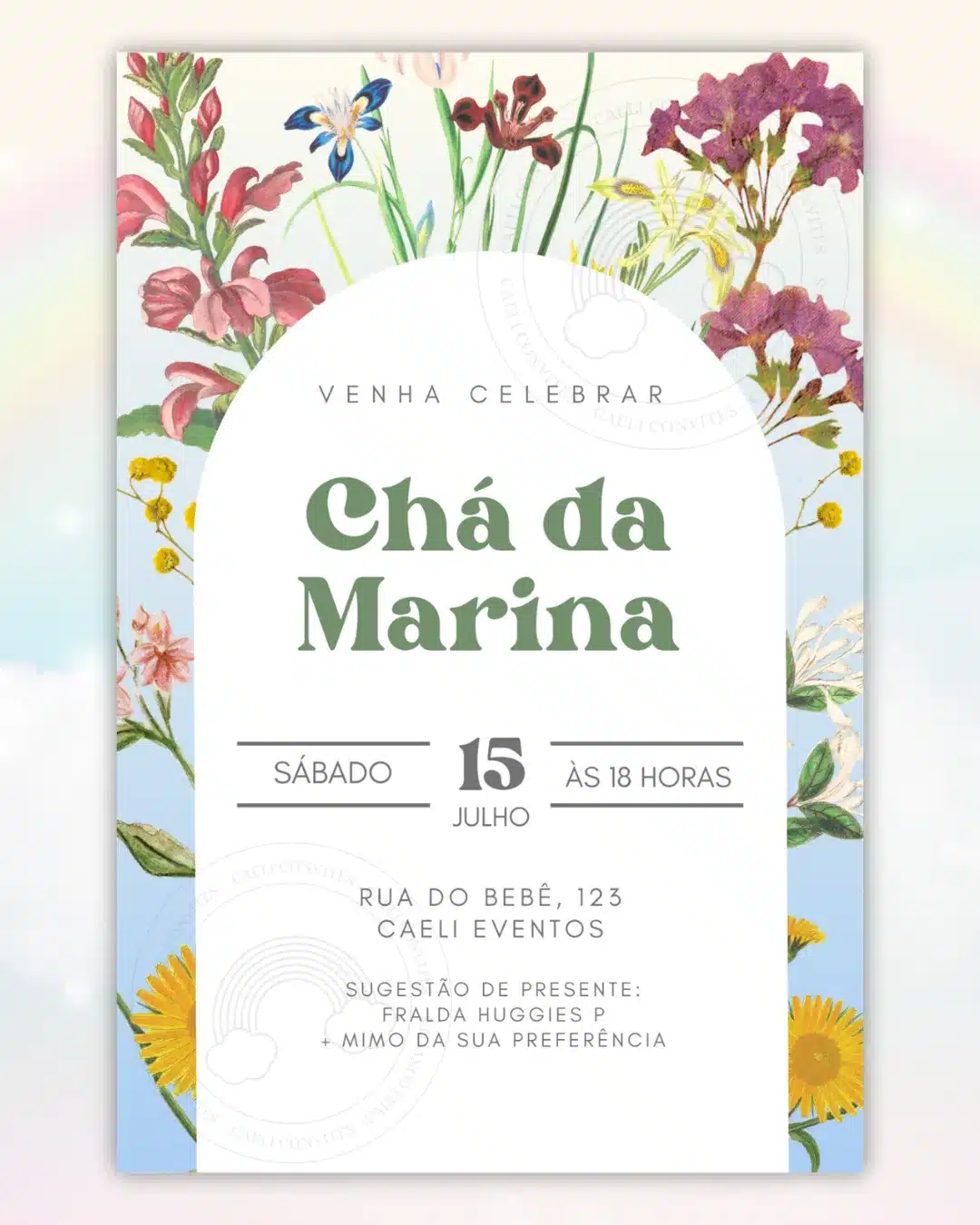 Convite Chá de Bebê Flores Minimalista 2
