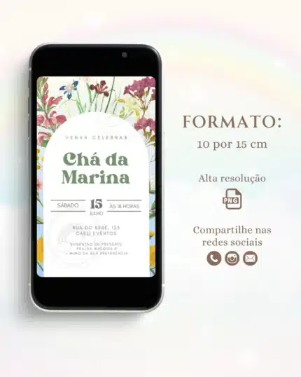 Convite Chá de Bebê Flores Minimalista 2
