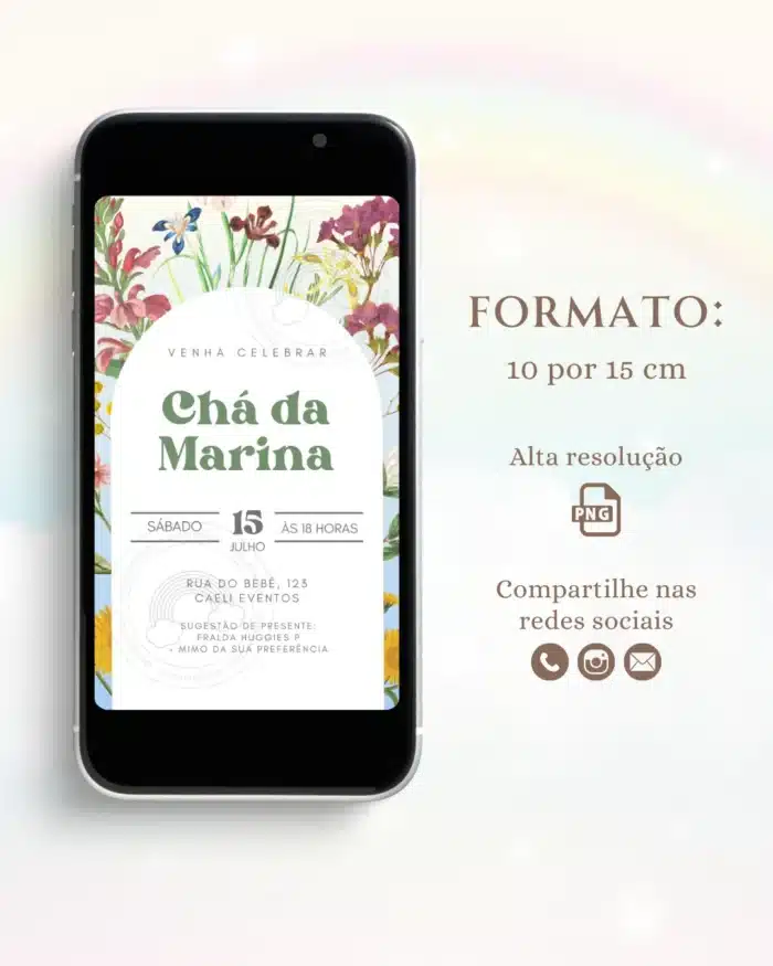 Convite Chá de Bebê Flores Minimalista 2
