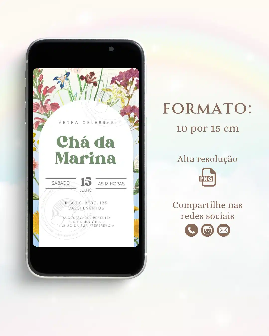Convite Chá de Bebê Flores Minimalista 2